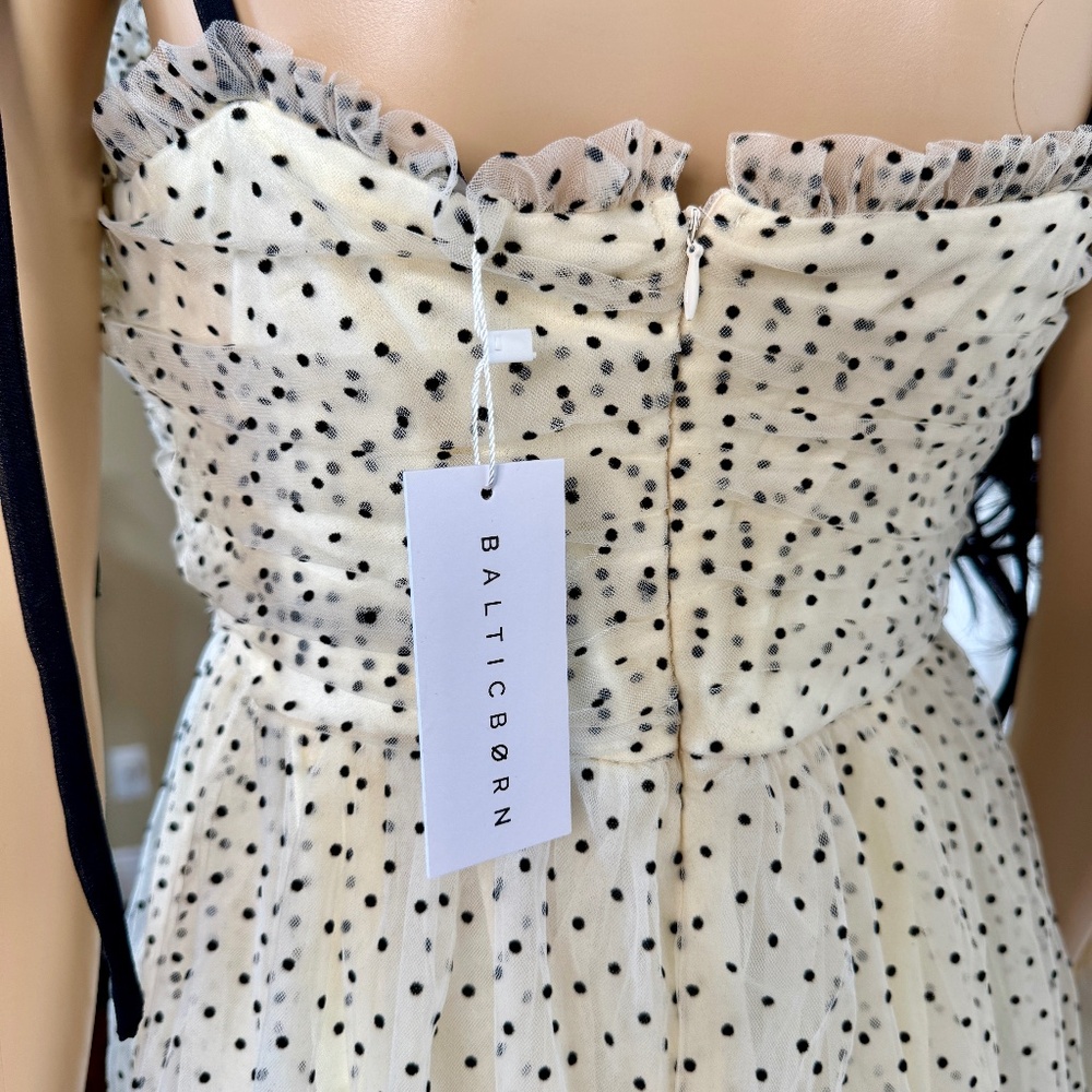 CREAM TULLE MIDI DRESS WITH BLACK POLKA DOTS - Picture 8 of 10